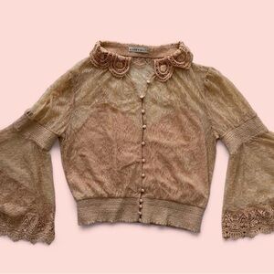 Alice + Olivia Tan Millie Lace & Crochet  Top size L